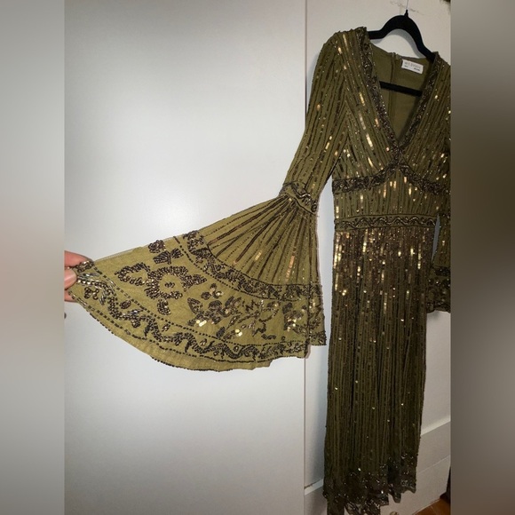 NWT Mac Duggal 5591 LightOlive 3/4 Sleeve V Neck A Line Dress Size 6 - Picture 11 of 17